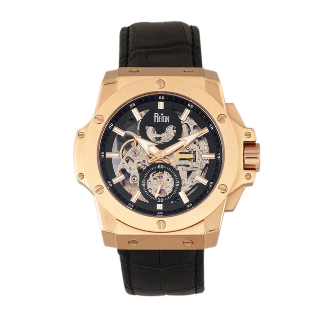 Reloj REIGN Commodus Automático Esqueleto Oro Rosa/Negro