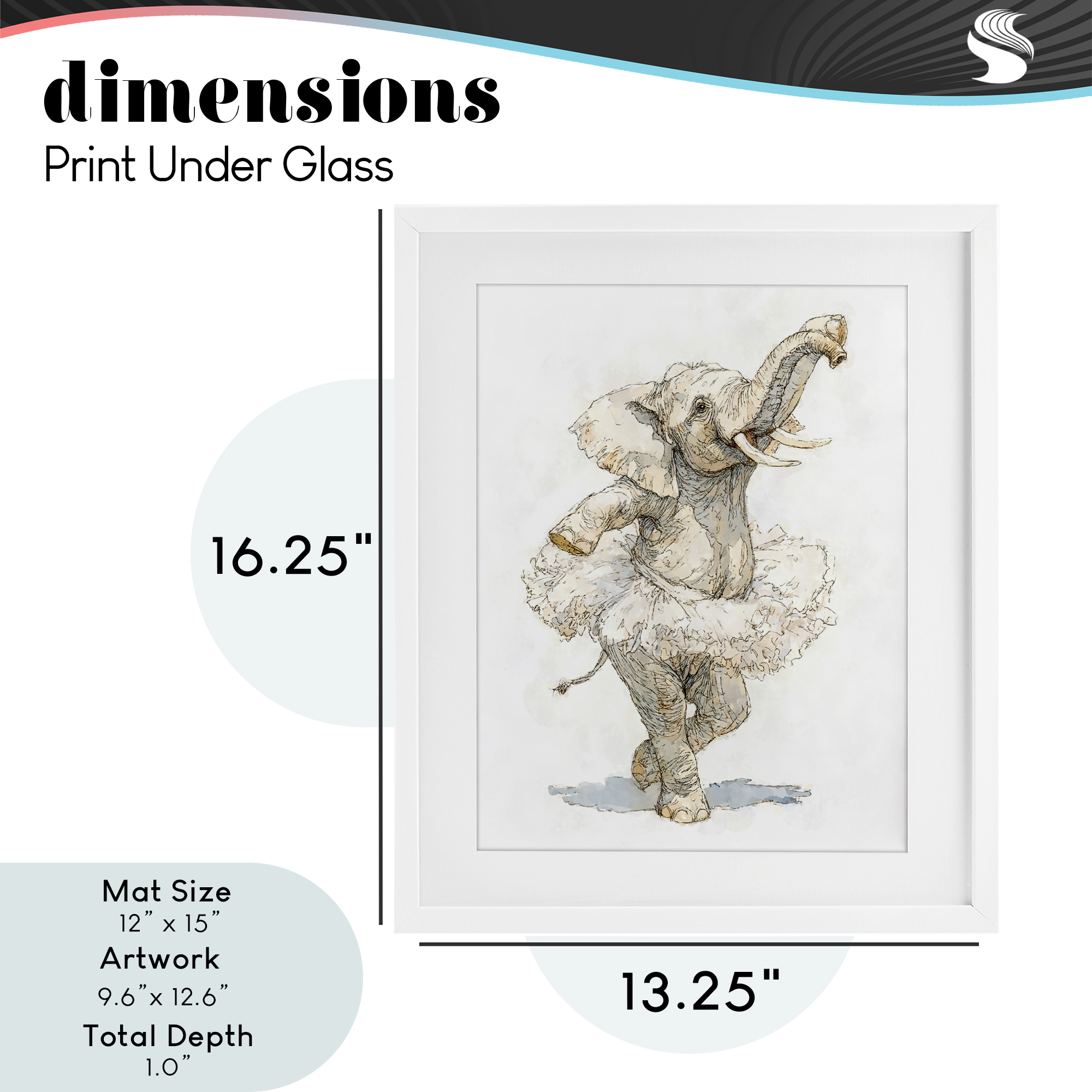 Ballet Elephant Tutu White Framed Print Under Glass, design by Ziwei Li