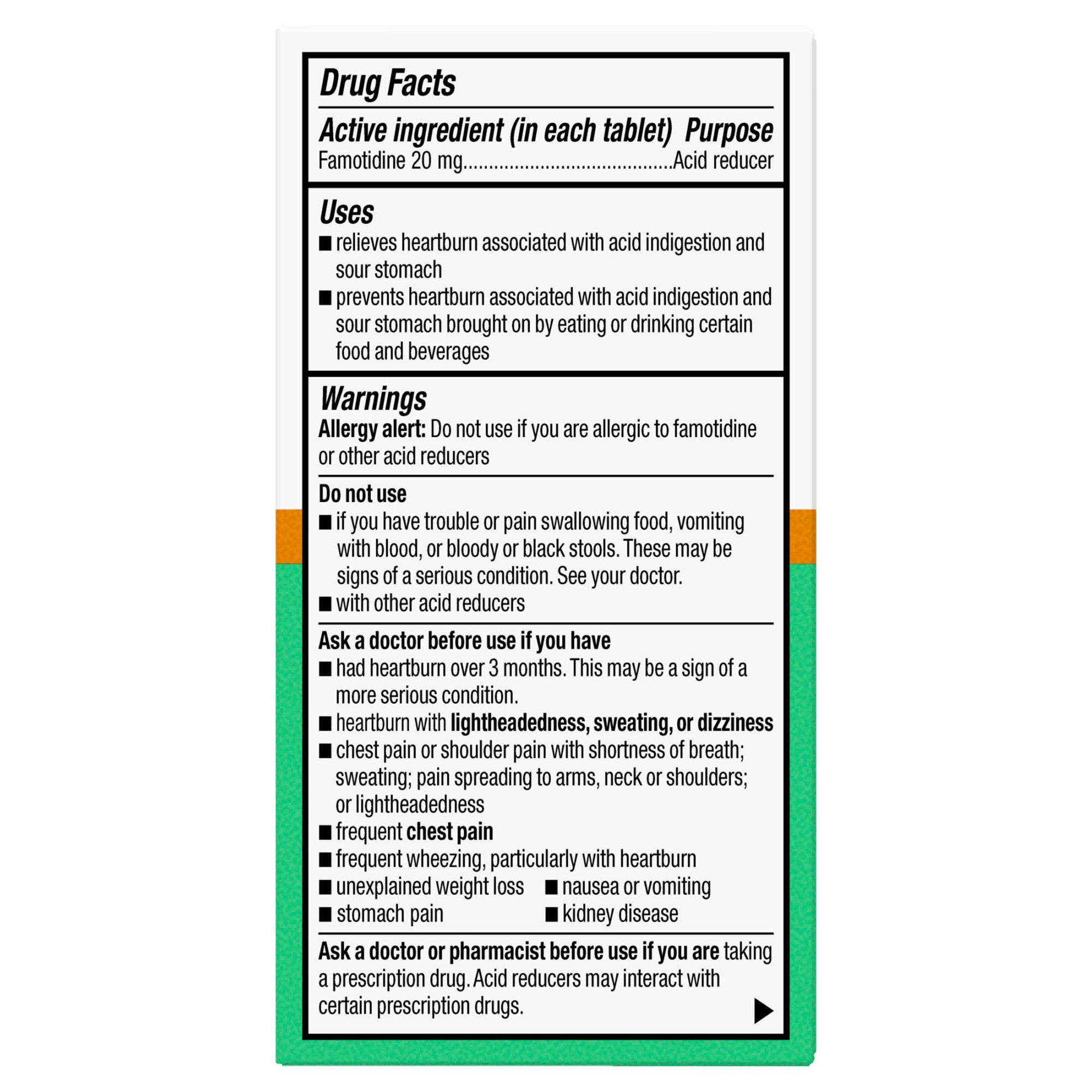 Equate Famotidina Tabletas 20 mg, Menta Fresca, para la Acidez, 100 unidades, Comparar con el Ingrediente Activo de Pepcid AC Fuerza Máxima 7