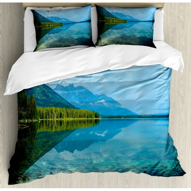 Wyoming Duvet Cover Set King Size Leigh Lake Landscape With Amazing Sky And Reflections On Calm - Olive Green And Blue Bedding Wyoming Duvet Cover Set King Size Leigh Lake Landscape With Amazing Sky And Reflections On Calm - Olive Green And Blue Bedding