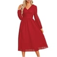 thumbnail image 2 of Wancir Womens Casual Long Sleeve Fall Dresses 2024 V Neck Ruffle Tiered A Line Flowy Wedding Guest Dress Boho Dress, 2 of 9