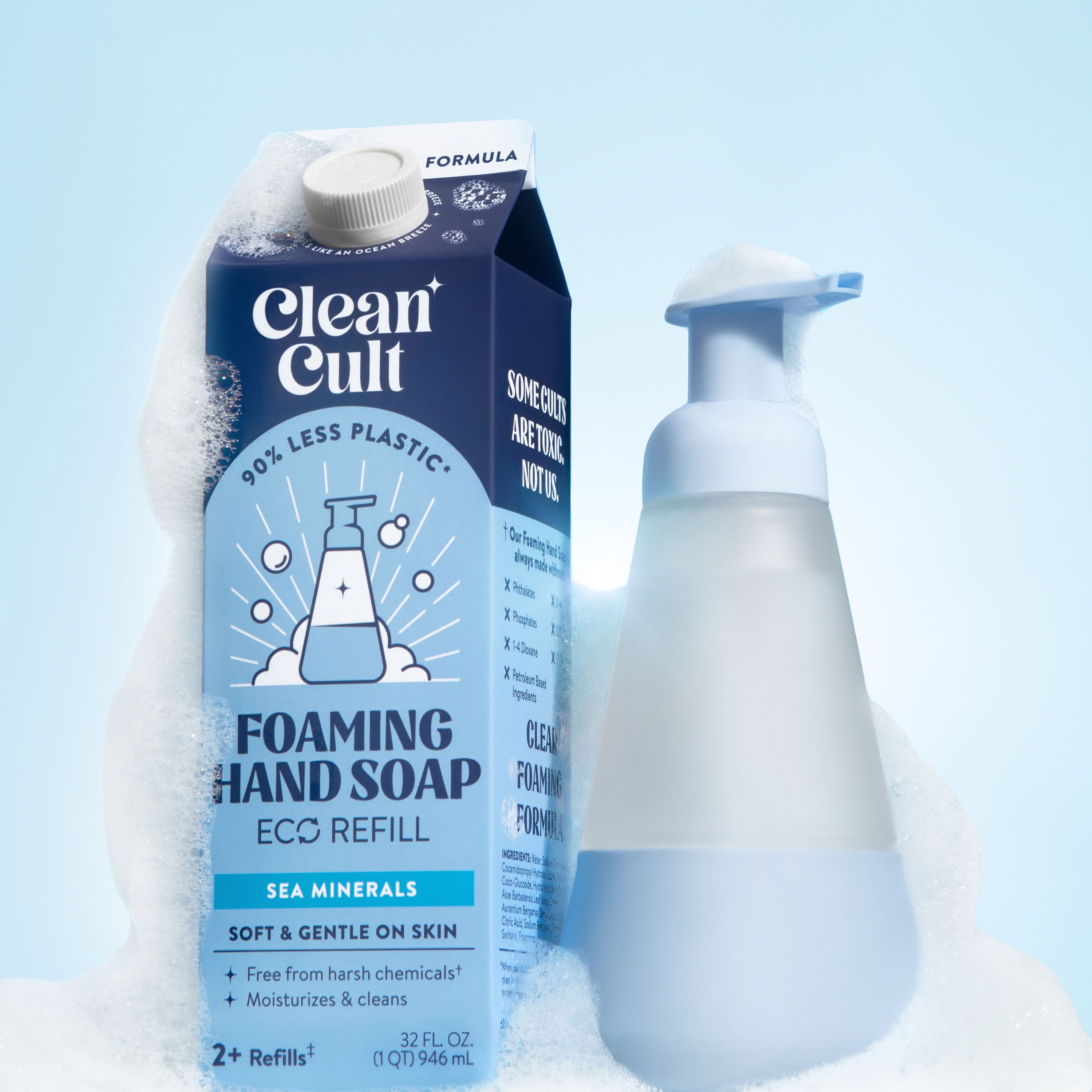 Cleancult Foaming Hand Soap Glass Dispenser, Shatter Resistant, Periwinkle Blue, 2 Pack, 12 oz