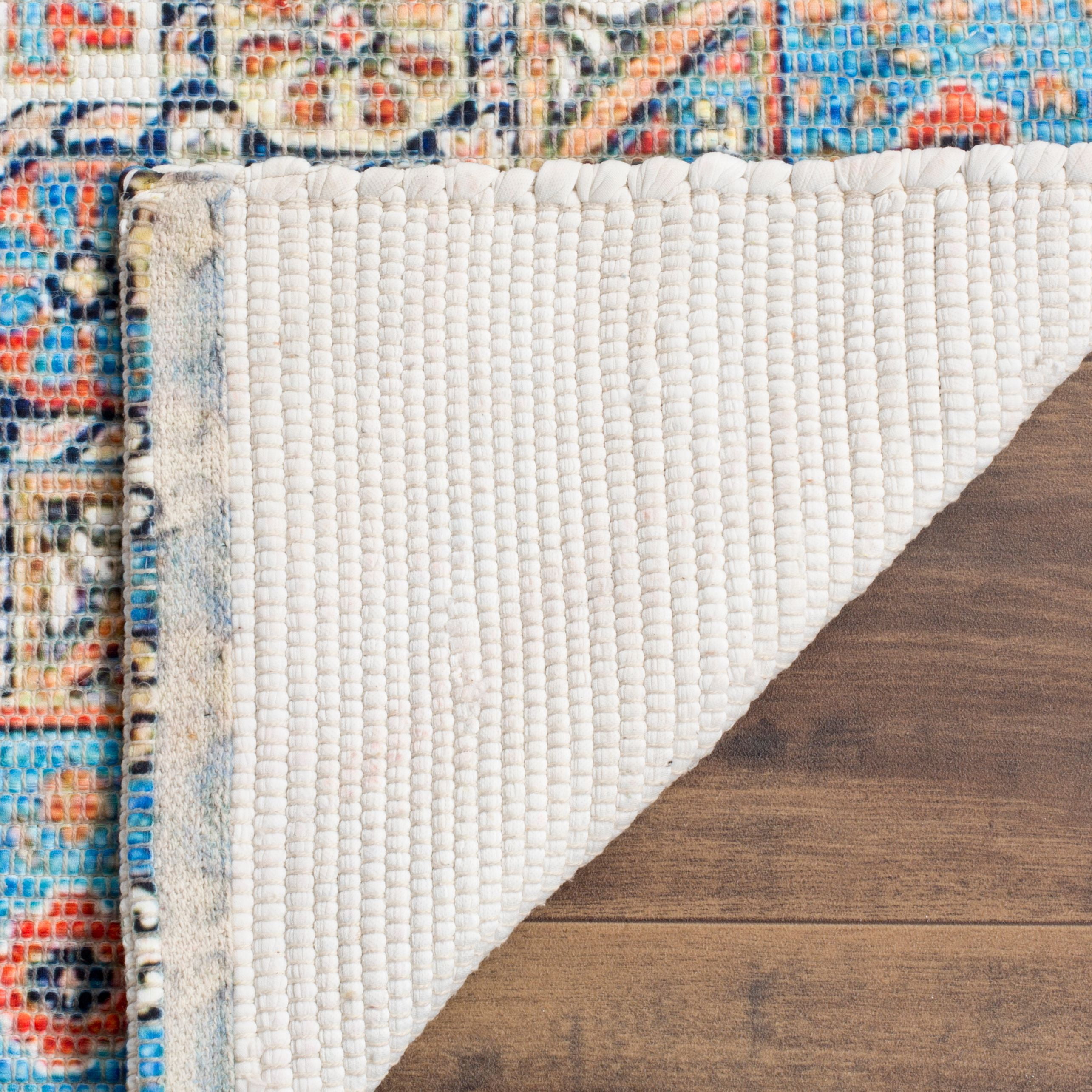 SAFAVIEH Saffron Leighton Border Cotton Area Rug, Orange/Blue, 4' x 6'
