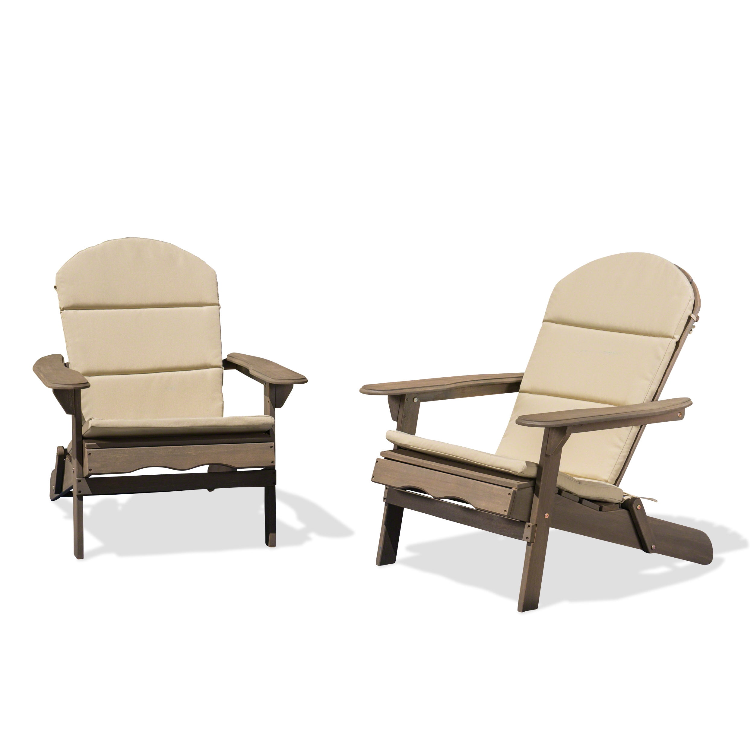 Micah Outdoor Acacia Wood Adirondack Chairs with Cushions, Grey , Khaki