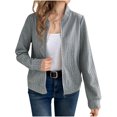 thumbnail image 3 of XPMWRP Women's Zip Up Textured Jacket Bomber Jackets Long Sleeve Stand Collar Coat Casual Streetwear Trendy Fall Clothes Gray XL, 3 of 9