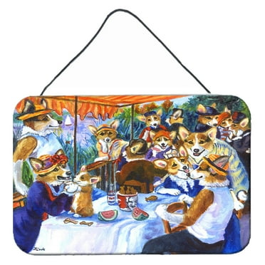 Carolines Treasures 7321DS812 Corgi Boating Party Wall or Door Hanging Prints 8x12 multicolor