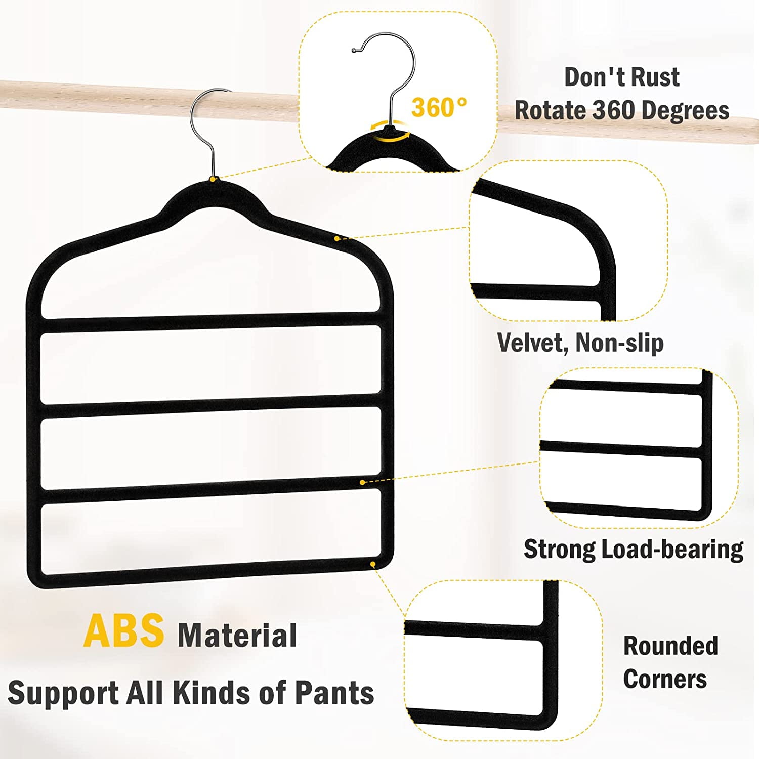 TRIANU 5 Pack Multi Layer Velvet Pants Hangers, 4 Tier Skirt Hangers Non  Slip Space Saving Closet Organizer for Slack, Trouser, Jeans, Leggings 