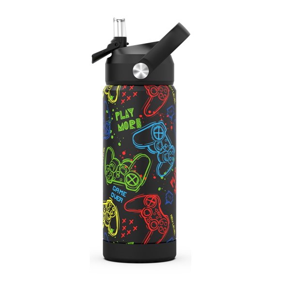 Ntswasd Botella De Agua Para Niños Con Pajita, Vasos Aislados Para Niños De 18 Oz Con Acero Inoxidable A Prueba De Fugas Para Deportes Escolares Y Viajes (Juego)