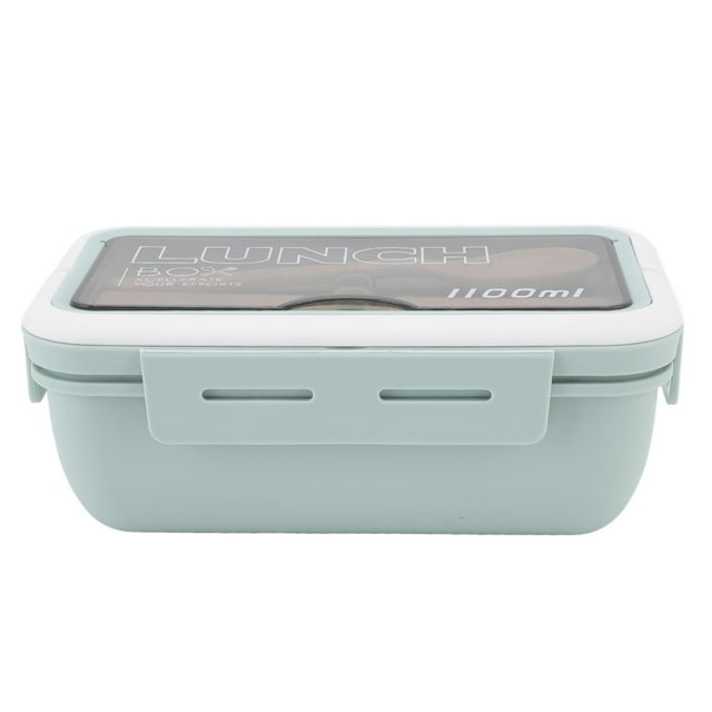 Delaman Boîte à Lunch, Compartiment Lunch Box 2 Compartiments 1100ml Loveliness Adulte Bento Box avec Cuillère Baguettes pour Bureau École(Vert)