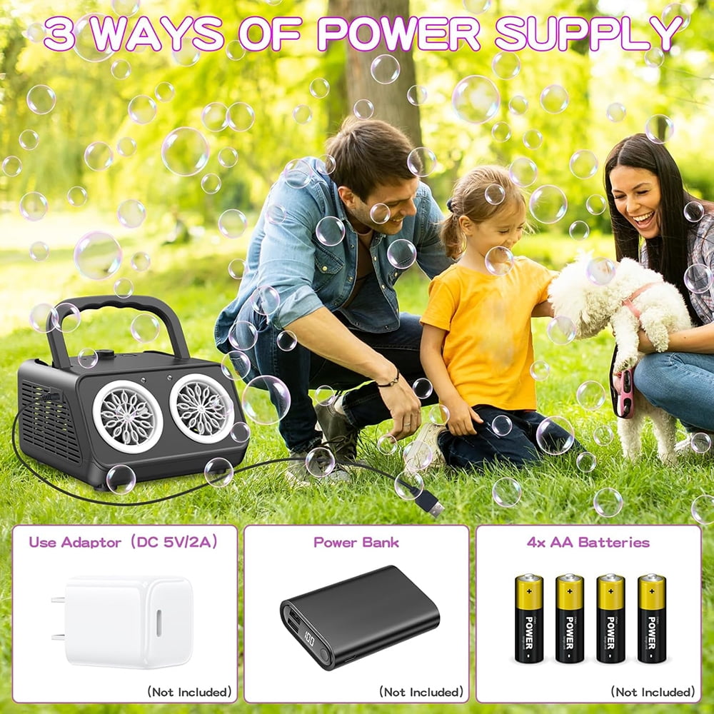 INTELIVE 50000 Bubbles Bubble Machine with Two Fans, Bubble Blowing Machine Bubble Maker for Birthday Party Camping Wedding Outdoor Activities, Battery Not Contained
