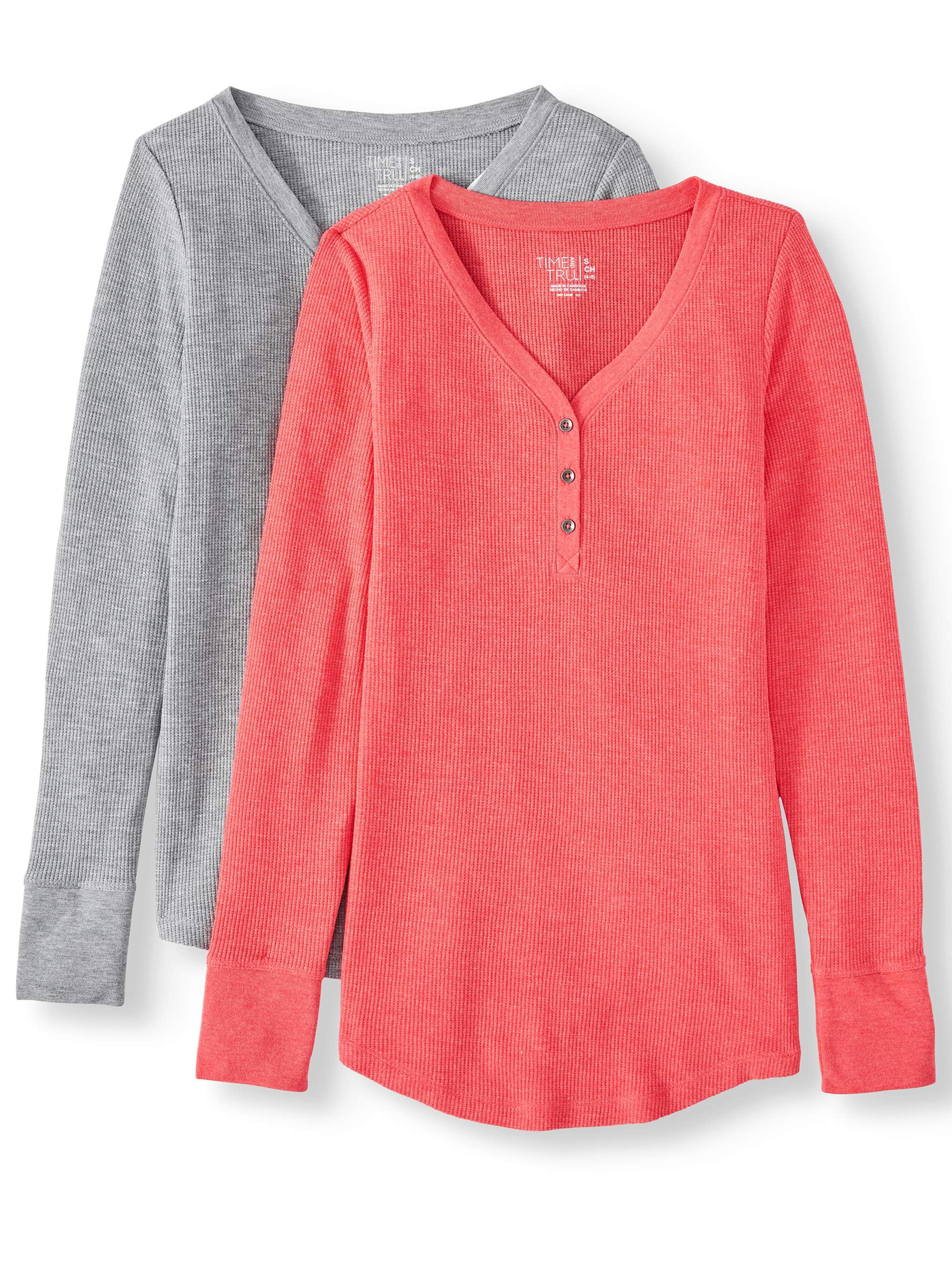 Women's Thermal Henley T-Shirt, 2 Pack 
