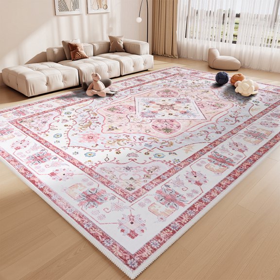 Ultrug Area Rugs for Bedroom Pink Rug for Living Room Nursery Decor Fluffy Vintage Carpet,4'x6'