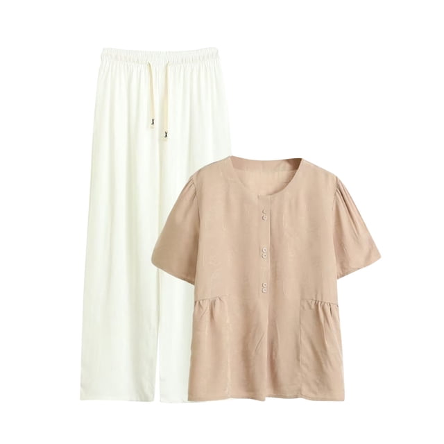 Womens Pajama Sets Short Sleeve Pjs Tops with Long Straight Leg Pants Sleepwear Casual Two Piece Outfit Loungewear