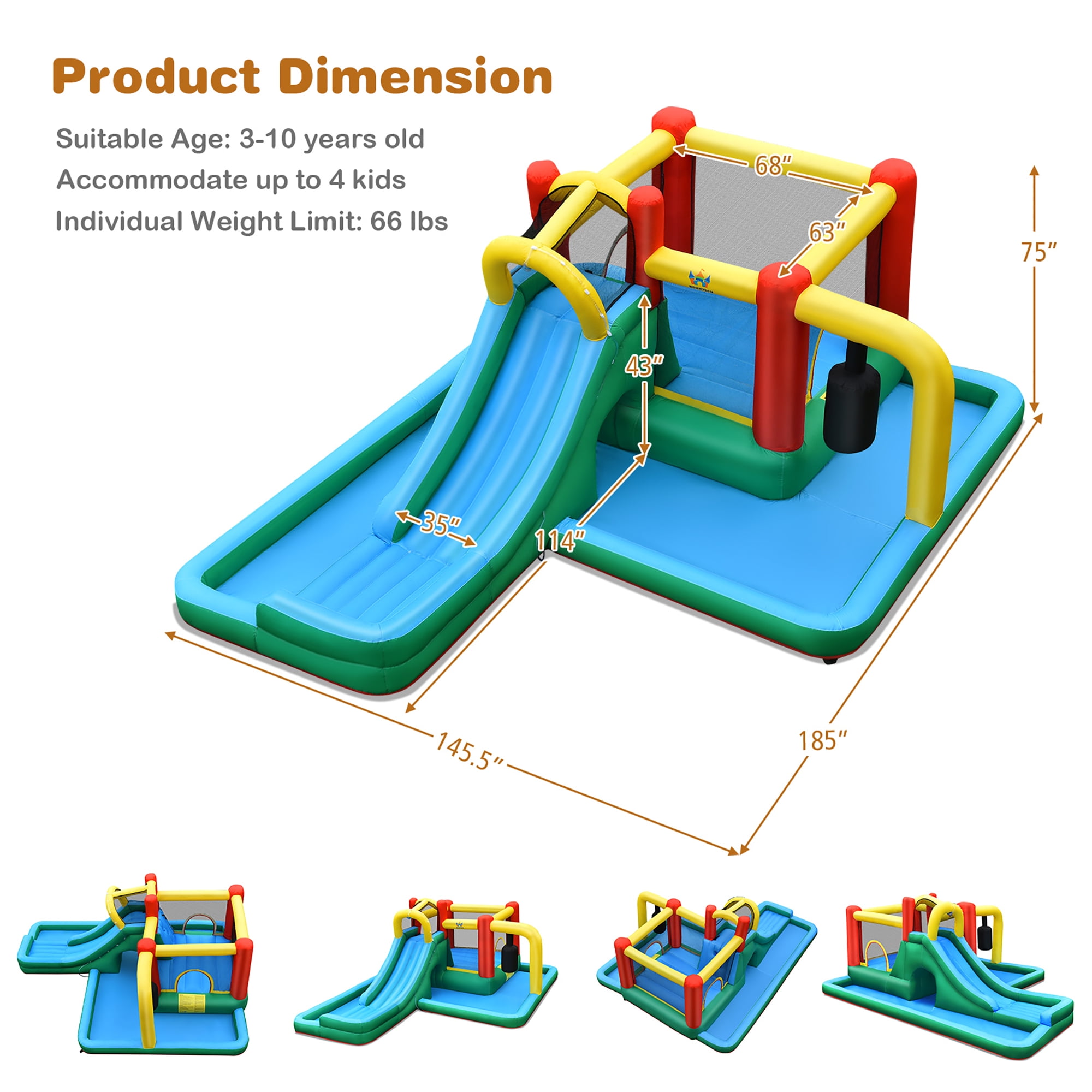 Costway Slide Water Park Climbing Bouncer Pendulum Tunnel Game Without  Blower