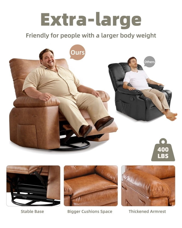 TROPOW PU Leather Recliner Chair, Extra Wide Manual Recliner for Adults, Lazy Chair Single Sofa with 1.5X Sponge Comfort Arm, Thick Cushion and Back, for Living Room, Bedroom