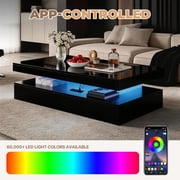 BaPiPro LED Coffee Table with 2 Storage Drawers, Modern Center Table with USB Charging & Smart Control for Living Room, 39 Black