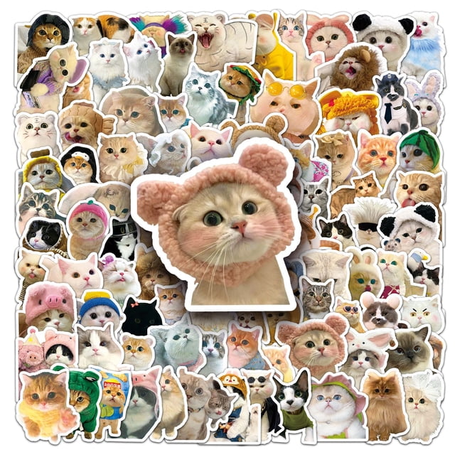 Paquete de pegatinas con diseño de gato lindo, 100 unidades, calcomanías de vinilo impermeables