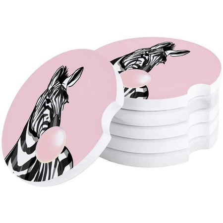 

ZHANZZK Zebra Blowing Bubbles Pink Set of 2 Car Coaster for Drinks Absorbent Ceramic Stone Coasters Cup Mat with Cork Base for Home Kitchen Room Coffee Table Bar Decor