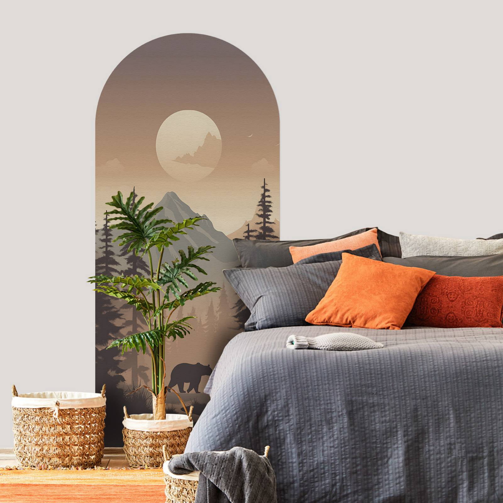 Arch Wall Decals Peel and Stick Boho Floral Wall Sticker 72" H x 32" W Large Flower Mural for Door Decor Removable Lanscape Wall Decal for Bedroom Living Room Office Spring Decor