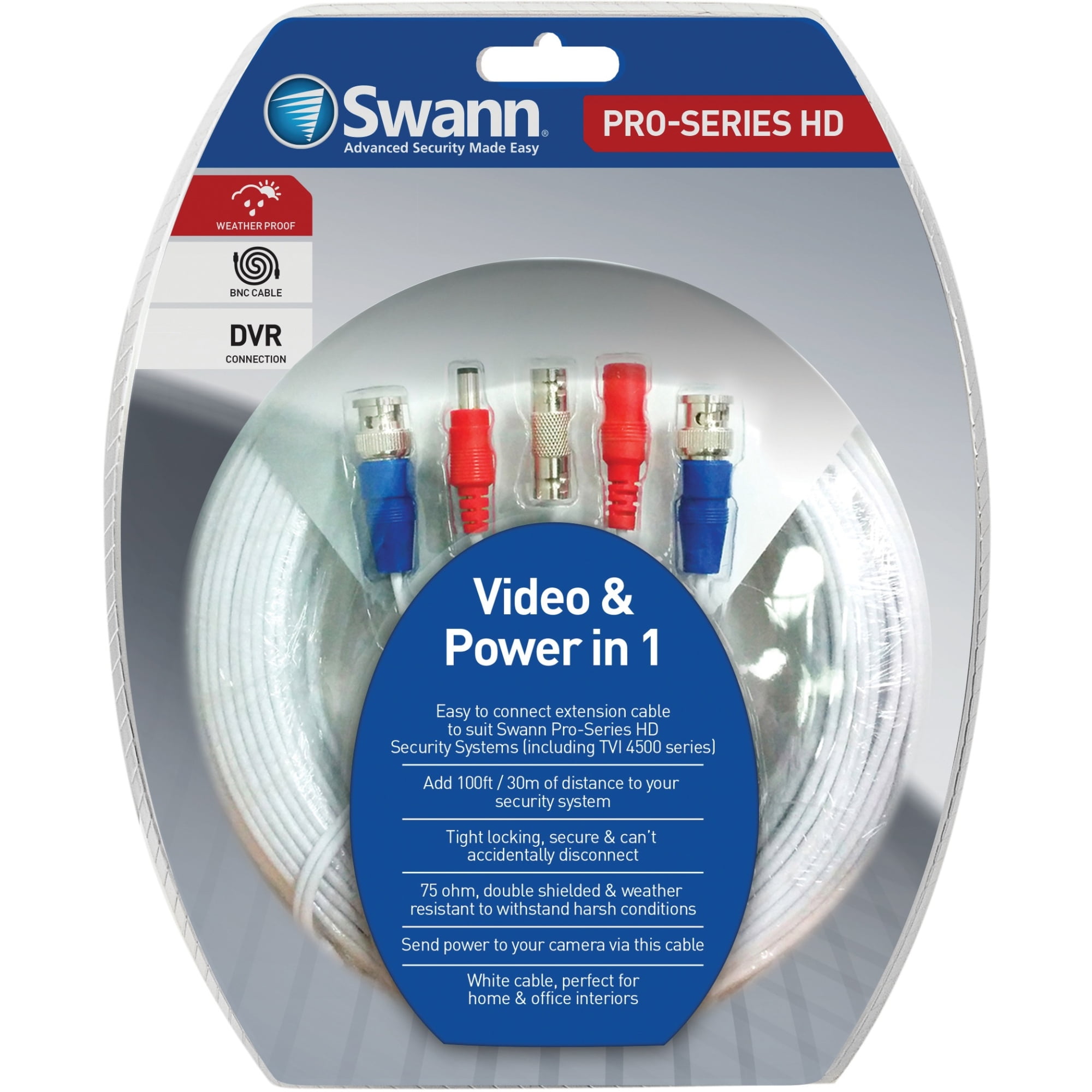 WHITE PREMIUM 100Ft CCTV SURVEILLANCE BNC EXTENSION CABLES FOR SWANN SYSTEMS 