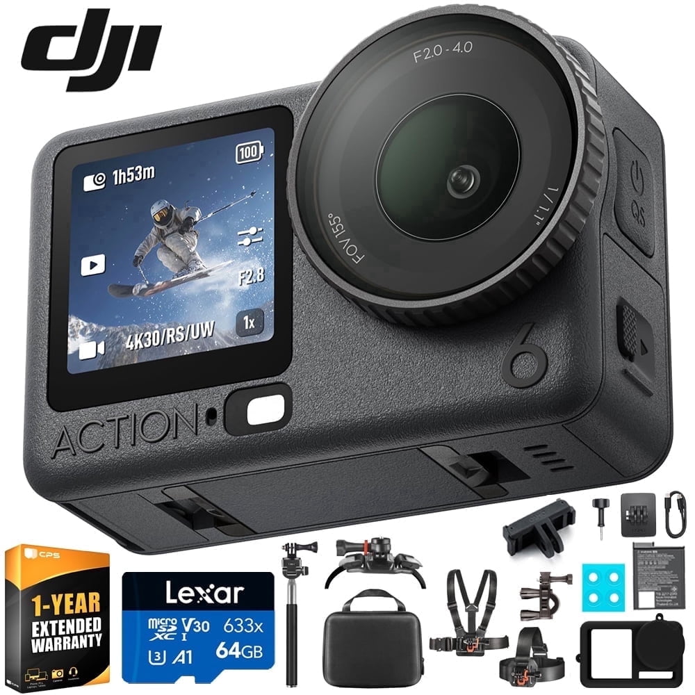 DJI Osmo Action 6 Action Camera Standard Combo CP.OS.00000505.02 Bundle with Lexar 64GB Memory Card, Deco Essentials Outdoor Action Kit, Silicone Protective Case and 1 YR CPS Enhanced Protection