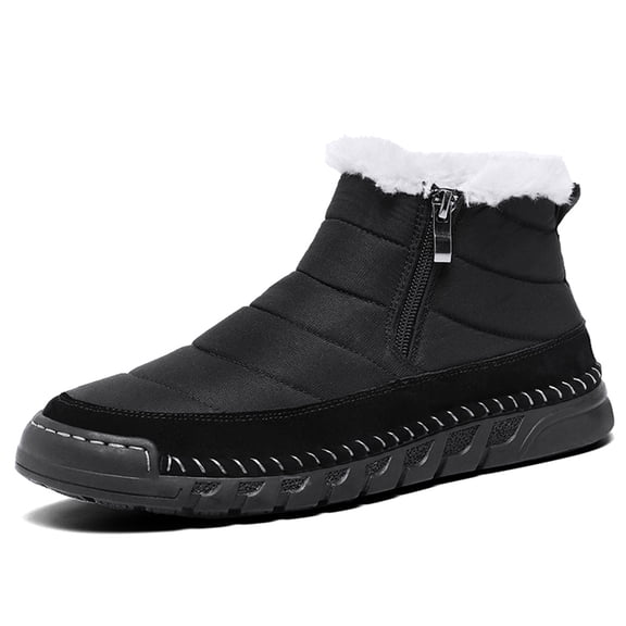 Mens Snow Boots Waterproof Winter Fur Lined Warm Ankle Boots Zipper Closure Slip On Outdoor Comfortable Lightweight Boot Black 9.5 US