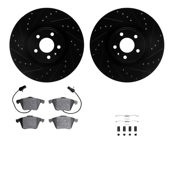 Dynamic Friction Company Front Brake Rotors-Drilled and Slotted-Black with 5000 Advanced Brake Pads includes Hardware 8512-73211