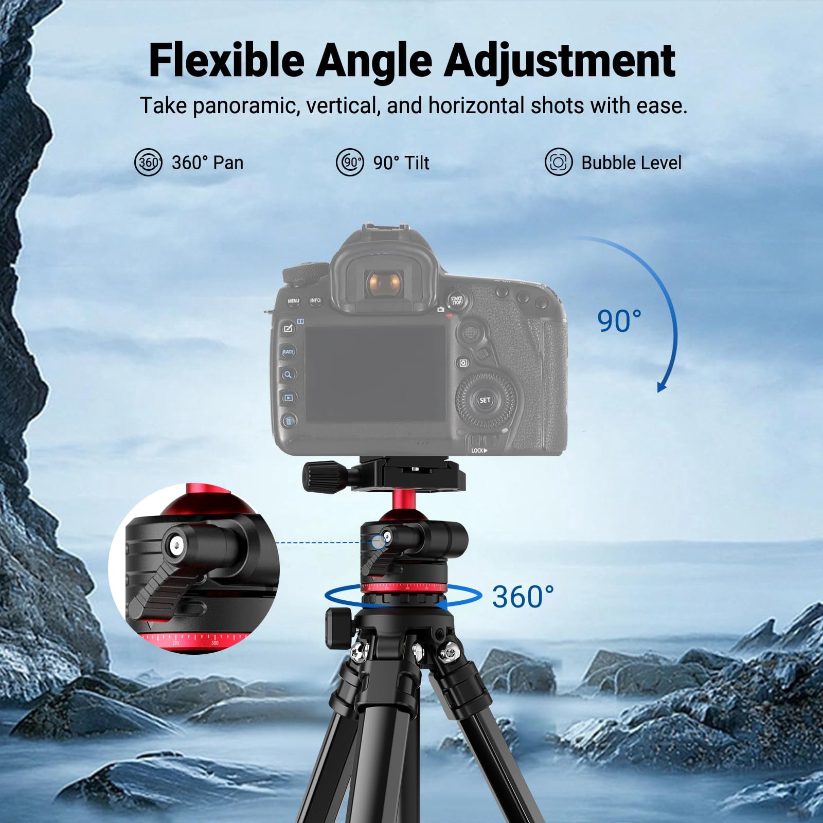NEEWER TP12 66.5" Travel Tripod, Ball Head, Arca QR Plate, Phone Holder, 11 lb Load
