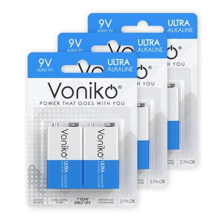 Voniko Alkaline 9V Batteries 6 Pack Long Lasting with 7 Year Shelf Life, Perfect for Smoke Detectors