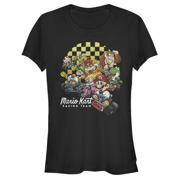 Junior's Nintendo Mario Kart Cast Collage  Graphic Tee Black 2X Large