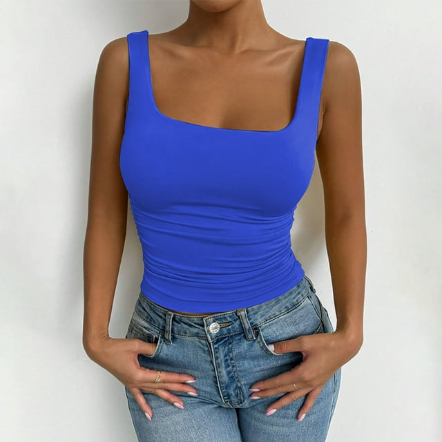 BLCHUNen Camisoles Sans Manches pour Femmes Col Carré Chandail Léger Respirant Extensible Sport Actif Tendance Décontracté Travail Débardeurs