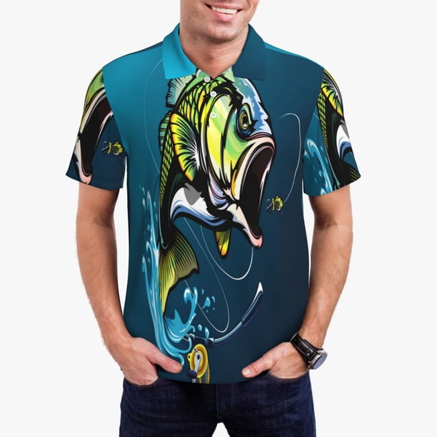 Balery Largemouth Bass Fish Camisa Polo de Hombre con Estampado, de Manga Corta y Tejido Medio, Camisa Tipo Golf Polo-4X-Large