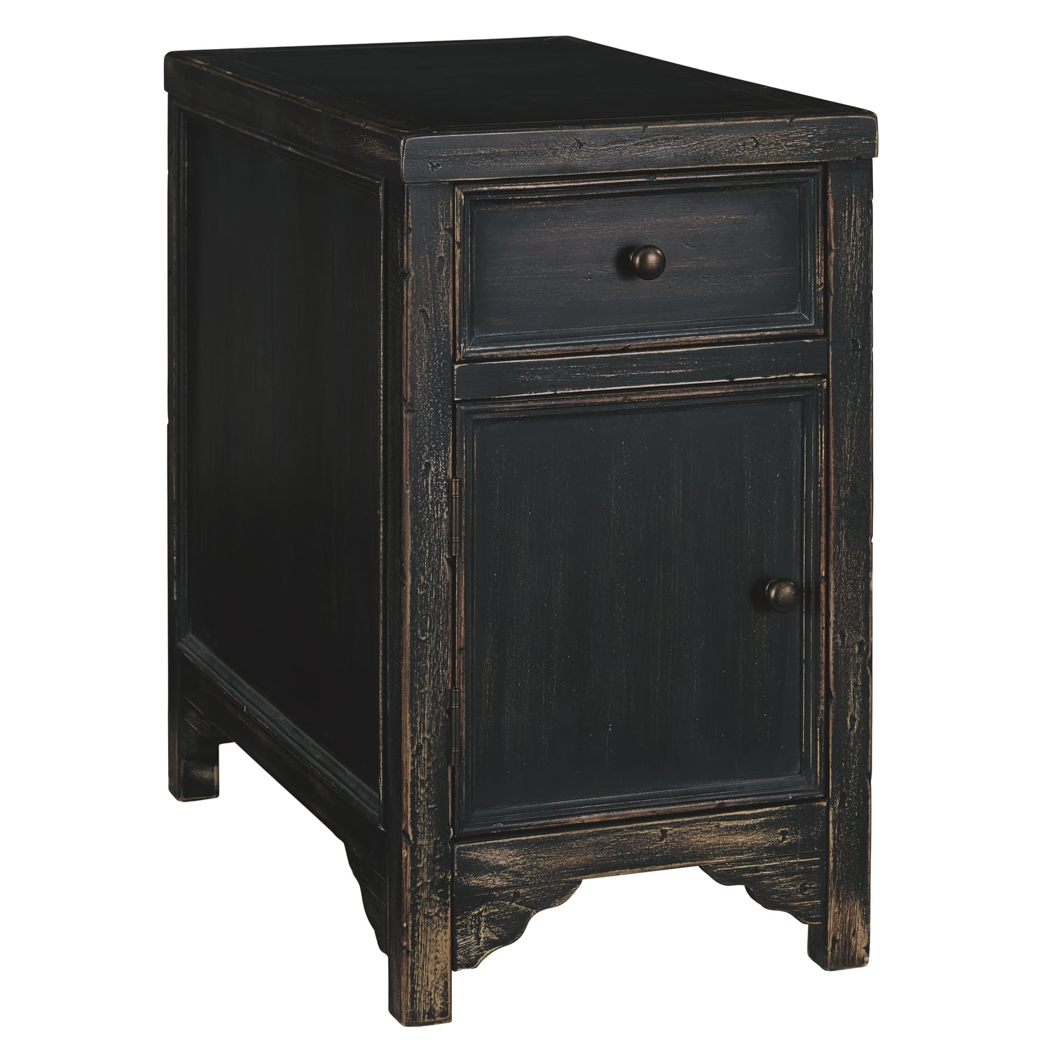 Wooden End Table with One Drawer and One Weathered Black