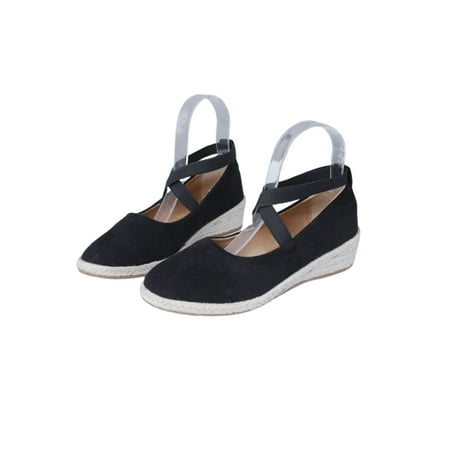 

Wazshop Women Casual Shoes Wedge Wedges Pumps Cross-Strap Espadrilles Lightweight Ankle Strap Walking Shoe Womens Comfort Non-Slip Black Cross Strap 6.5