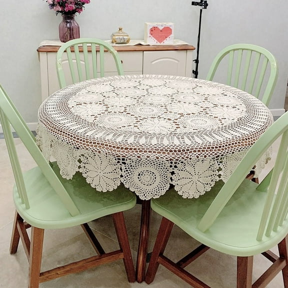 52 inch Table Cloth Round Vintage Crochet Lace Cotton Round Tablecloth for Wedding Party Family White