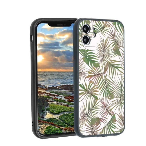 Tropical-Leaves-3 Phone Case, Degined for iPhone 12 Case Men Women, Flexible Silicone Shockproof Case for iPhone 12