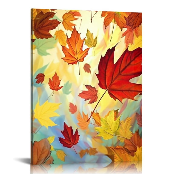 Shadudu Autumn Leaves Maple Leaves Canvas Decorative Print Painting by Artist Buanfen Yu, Wall Decor for Living Room Bedroom Home Office, 16 x 20 in/12 x 16 12x16 in