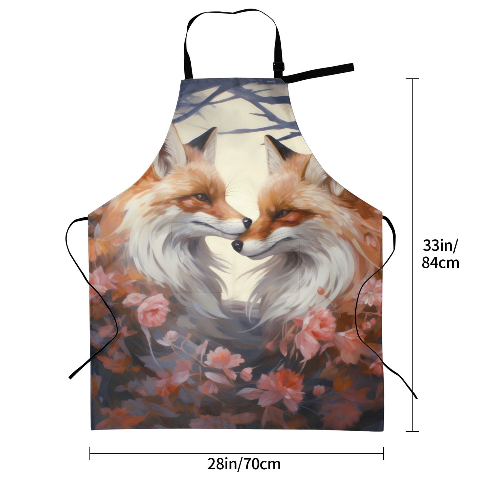 Kdxio Romantic Flower Fox Apron with Pockets Adjustable Kitchen Aprons for Men Women Waterproof Aprons for Cooking,Drawing,Crafting, Baking Household Cleaning