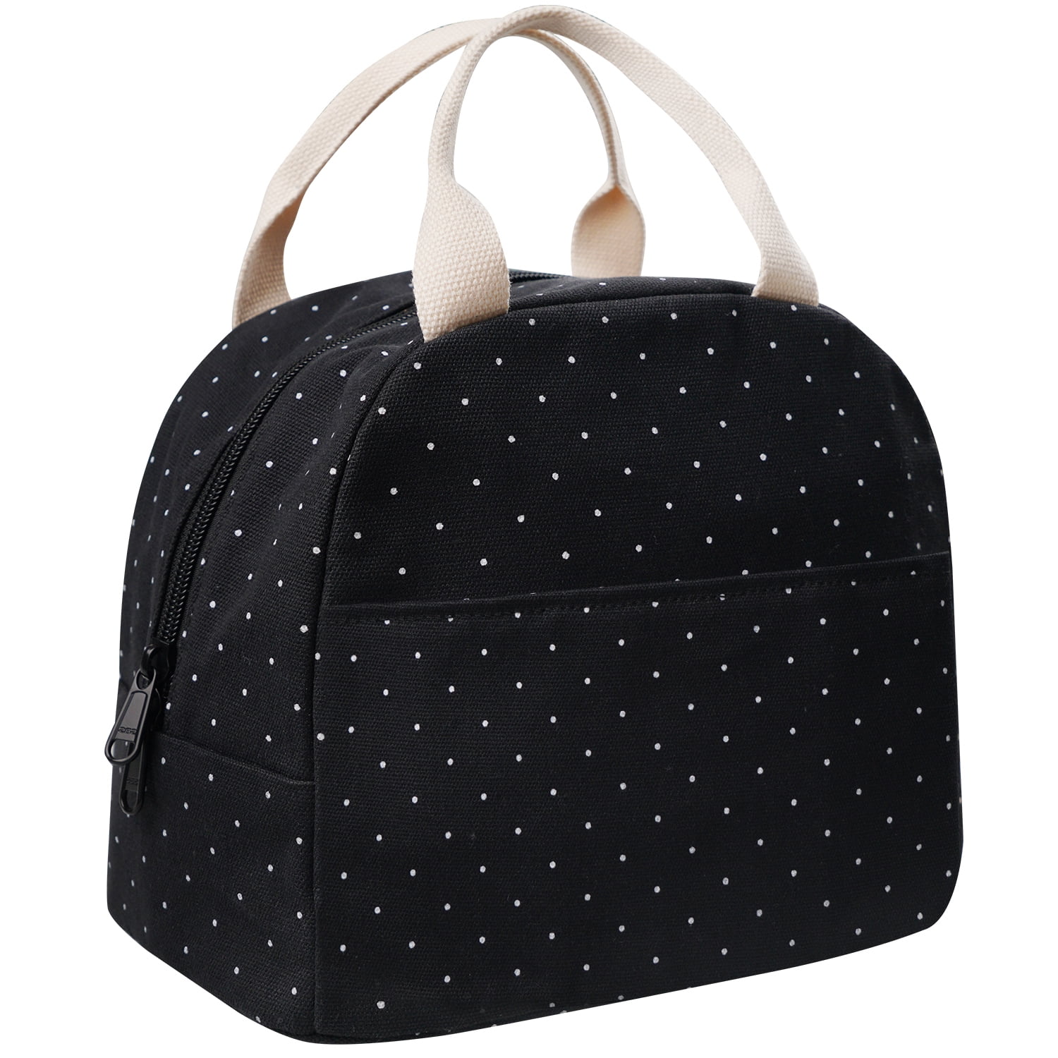 Inosoo Insulated Lunch Bag, Black with White Polka Dot photo 7