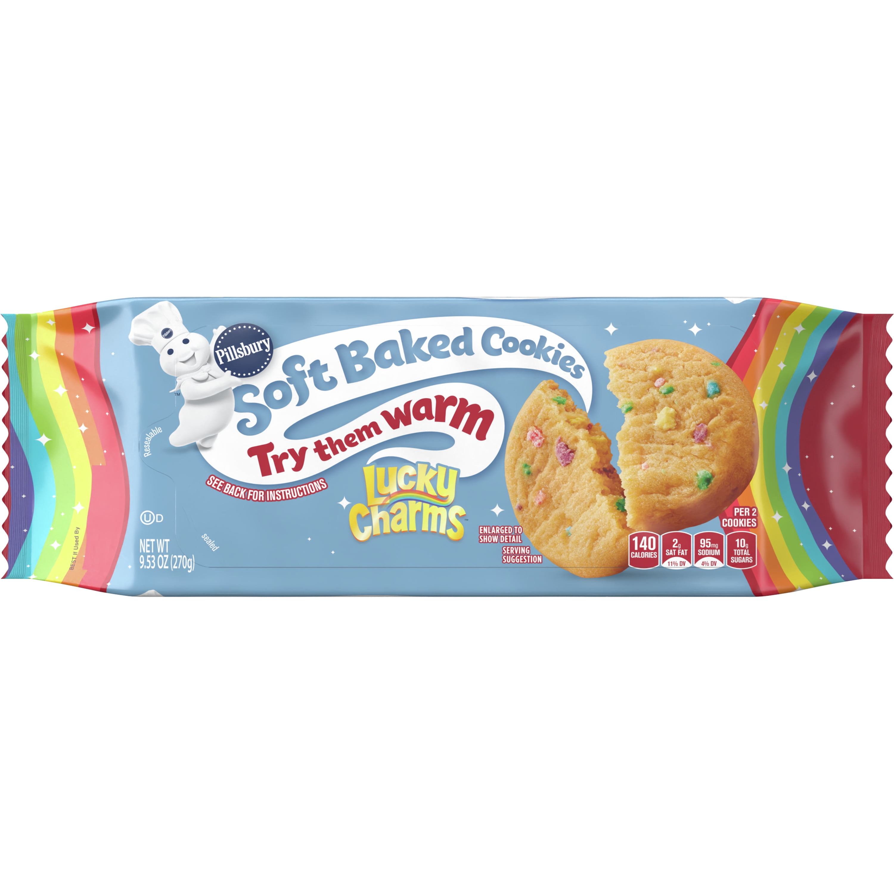 (4 pack) Pillsbury Soft Baked Cookies, Lucky Charms, 9.53 oz, 18 Ct