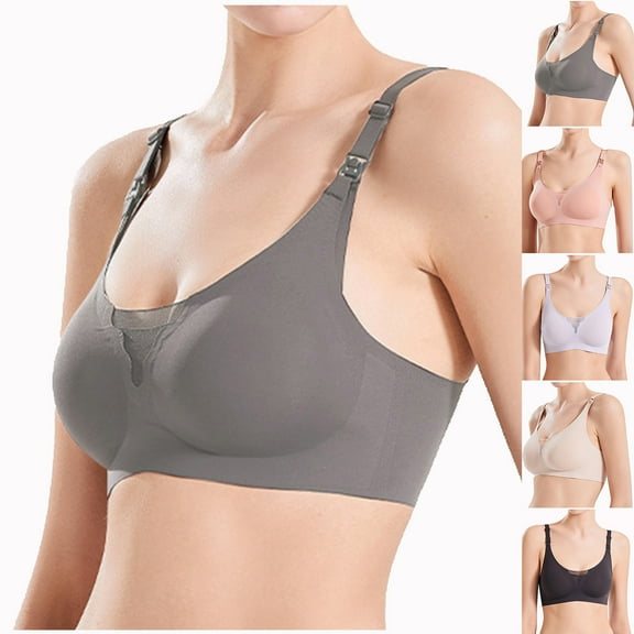 Nmnitkp Nursing Bras for Breastfeeding,Jelly Strip Lift Support Maternity Bra, Seamless Soft Wirefree Pregnancy,Antibacterial Fabric Nursing Bras Dark Gray,L
