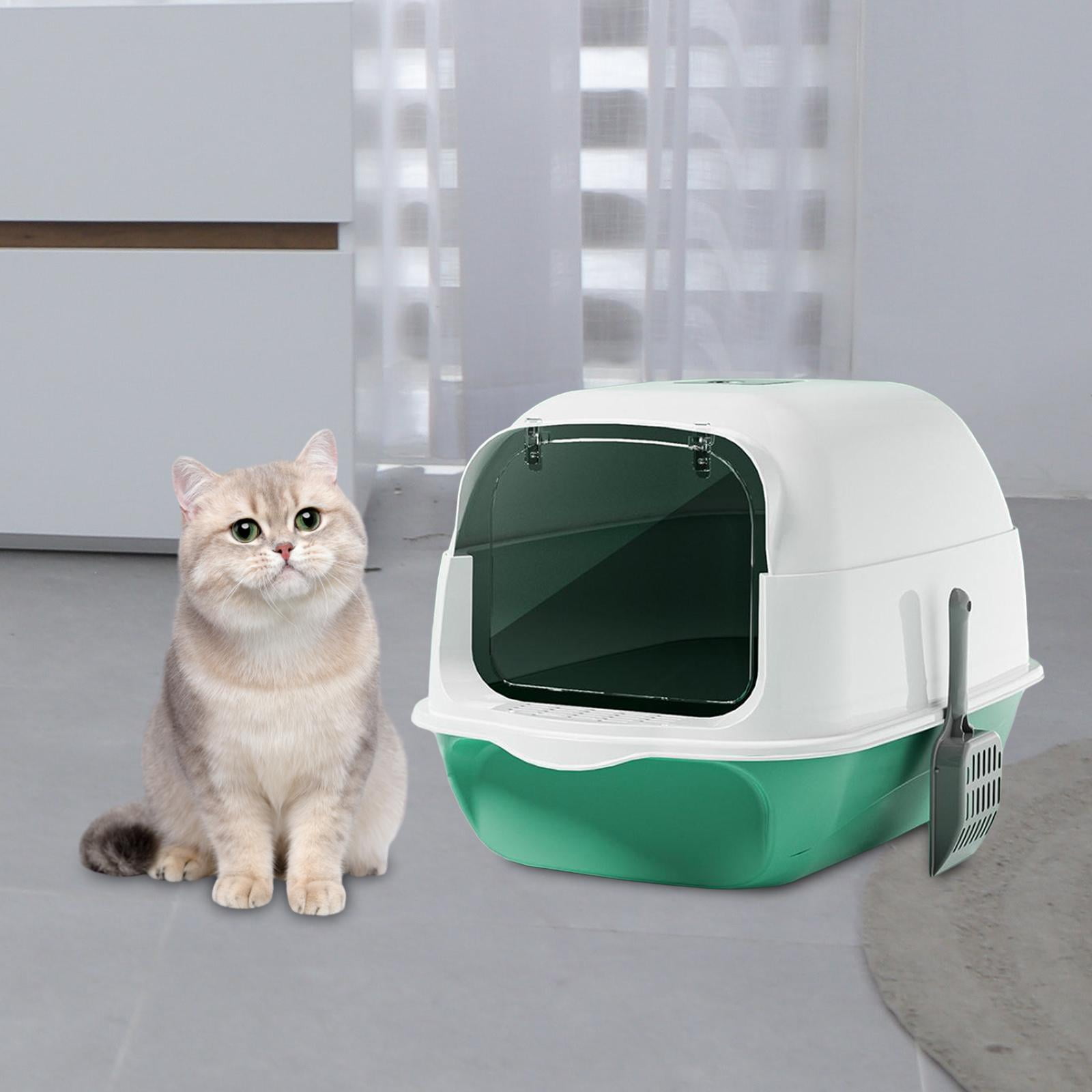 Hooded Cat Litter Box with Door Enclosed and Covered Cat Toilet Kitten Potty Green