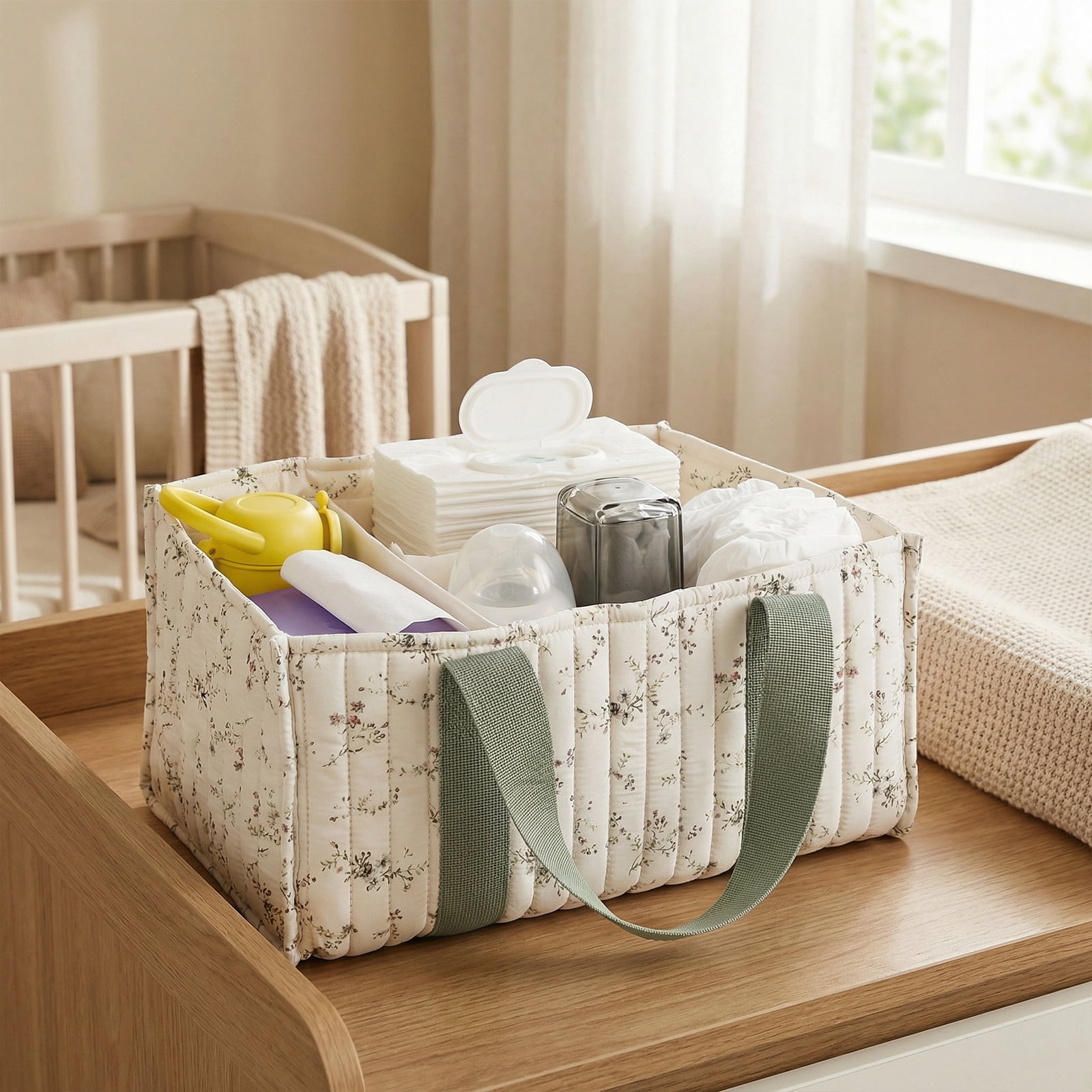 HUISZJ Diaper Caddy Organizer, Portable Storage Basket with Adjustable Divider, Large Capacity Baby Diaper Bag for Travel Outdoor (B)