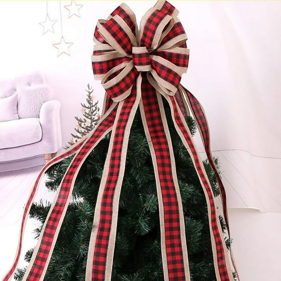 Large Red Bows with Edge and Long Streamers, Christmas Wreath Bows for Xmas Tree Handmade Holiday Decorations