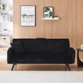 thumbnail image 4 of 72” Corduroy Futon Sofa Bed with Pillows, Modern Convertible Futon Couch with 2 Cup Holders& Metal Legs for Small Spaces Living Room, Solid Wood Frame (Pink), 4 of 7
