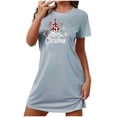 thumbnail image 1 of Sakmal Mignons Moomoos pour Femmes Sommeil Nuageux Noël Grande Taille Robe de Maison Bleue Manches Courtes Imprimé Joyeux Noël Courte Col Rond Chemises de Nuit P-2TG, 1 of 4