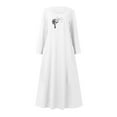 thumbnail image 4 of IROINNID Maxi Dress for Women Long Sleeve Print Cotton Linen Round Neck Pocket Dress ,White, 4 of 5