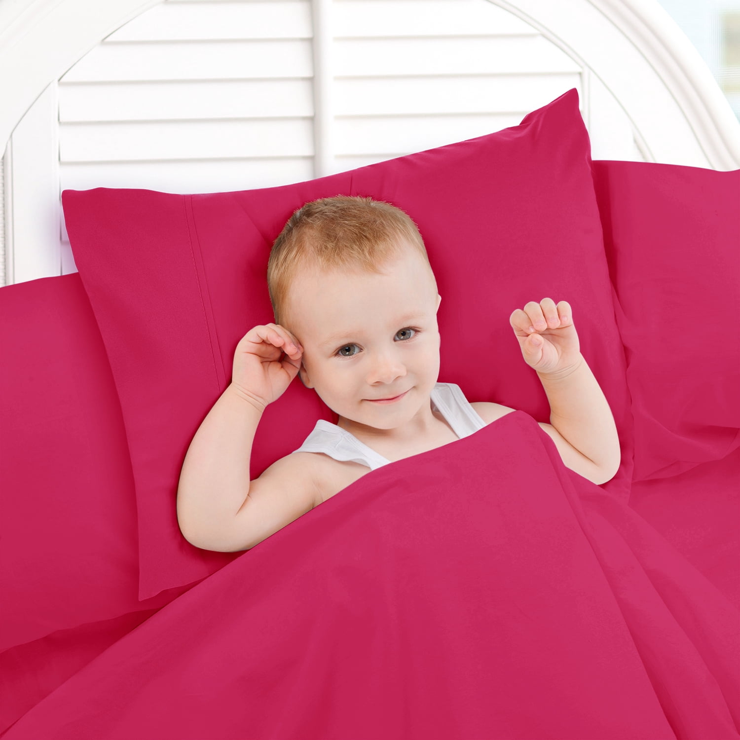 3 Piece Toddler Bed Sheet Set - Silky Soft Solid Microfiber Crib Sheets, Hypoallergenic, Cool & Breathable - Includes Fitted Sheet 28"x52", Flat Sheet 45"x60" and 14”x19” Pillowcase - Hot Pink