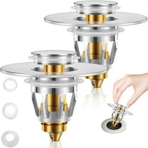2 Pack Universal Bathroom Sink Stopper for 1.1"-1.96" Drain Hole,Stainless Steel Basin Pop Up Drain Stopper, Core Push Type Sink Stopper,Anti Clogging Sink Drain Filter with Hair Catcher