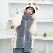 Fashion Faux Rabbit Fur Novelty Warm Women Caps Ear Hat Hat Scarf Set Beanies Caps GRAY BLUE